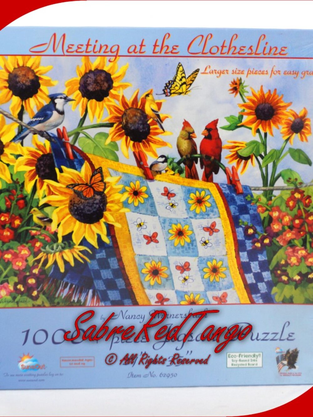 New Sealed Sunsout Puzzle 1000+ Pcs Meeting At The Clothesline #62950